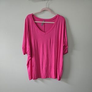 Honeyme Fuchsia V-Neck Short Sleeve Top